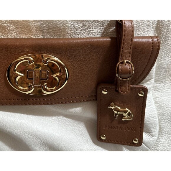 Emma Fox Lily Leather Ivory and Brown Leather Fold Over Crossbody Messenger Bag - Picture 10 of 12